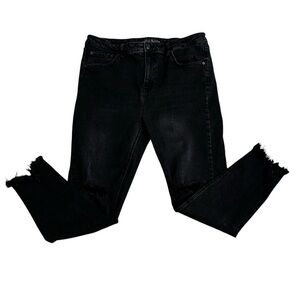 Wild Fable black denim high waisted distressed skinny jeans rips raw hems 14.